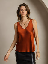 [Caramel] SilkSilky-FR Sleeveless V Neck Top À Fines Brides 001