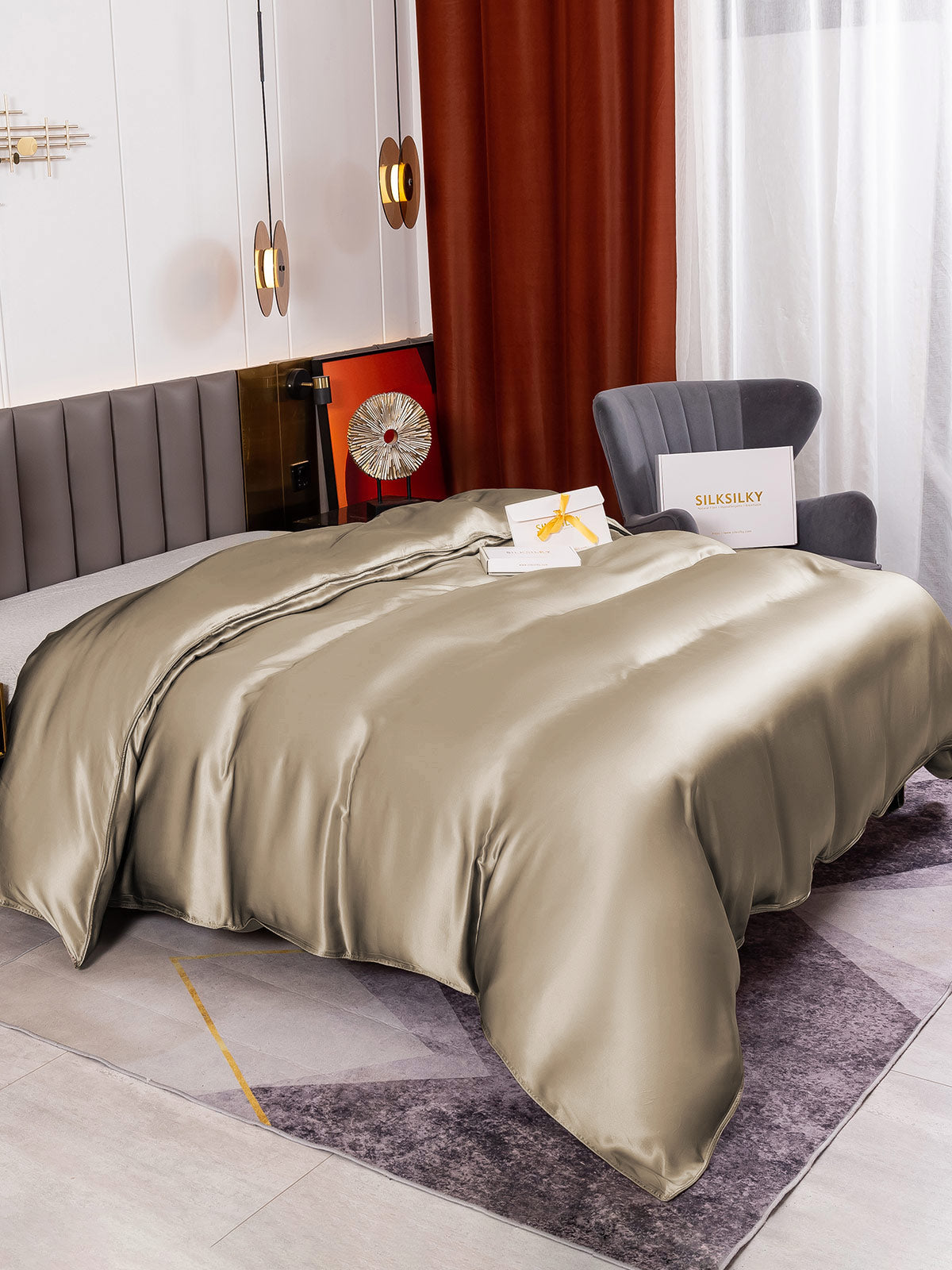 SilkSilky FR 19Momme Pure Soie Duvet Cover Kaki 003