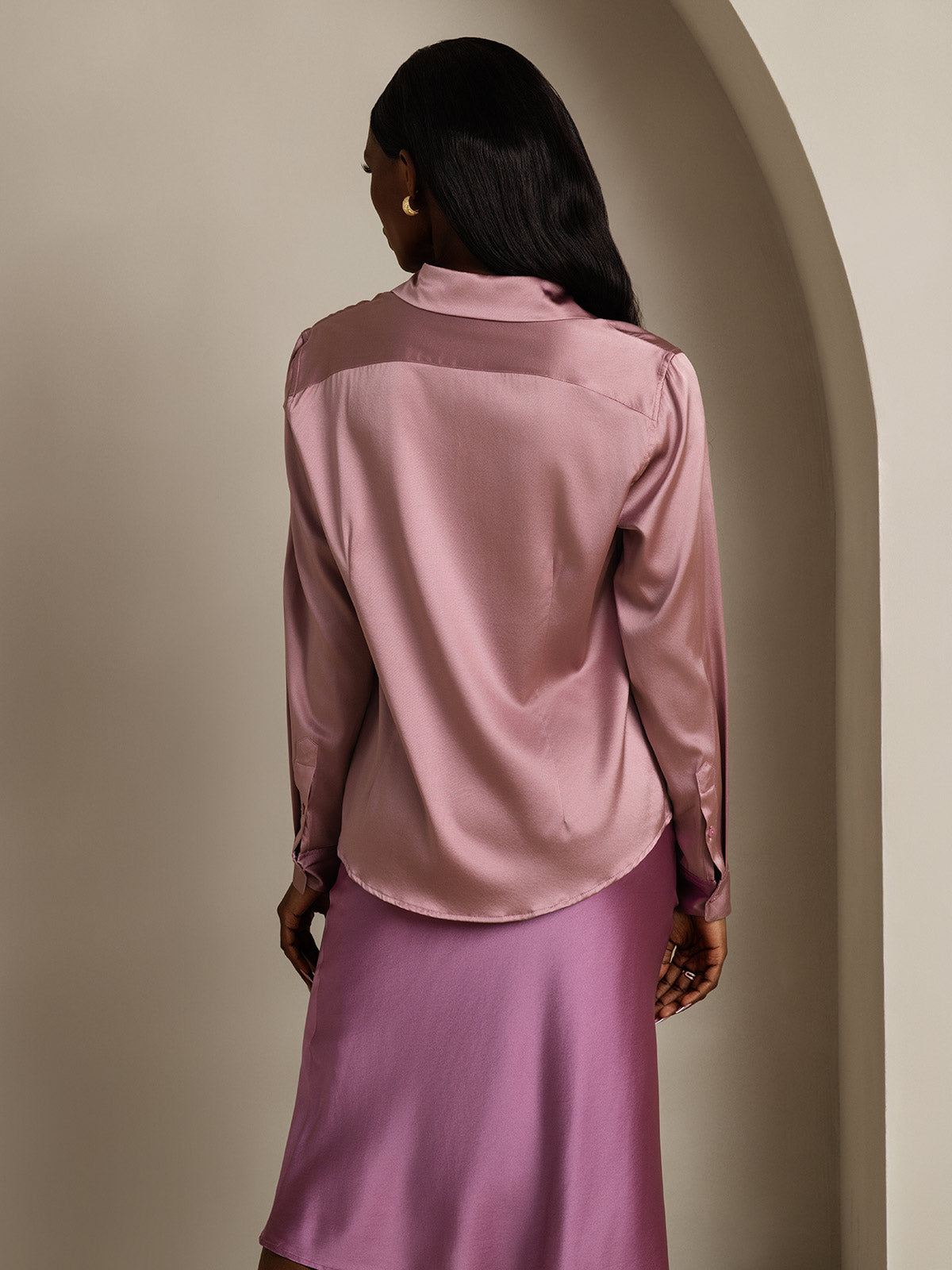 [Mauve Pâle] SilkSilky-FR Soie Col Chemise Femme Chemise 002
