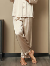 [Tan] SilkSilky-FR Pure Soie Mens Sleep Bottoms 004,