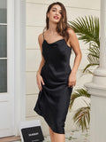 SilkSilky FR Silk Sleeveless Cowl Neck Robes Noir 006