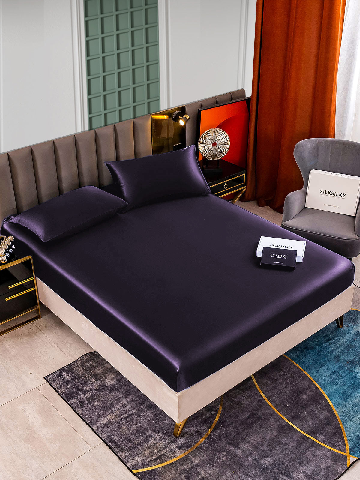 [Violet Foncé] SilkSilky-FR 22Momme Pure Soie Bedding Set 002,