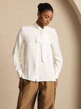 [Blanc] SilkSilky-FR 19Momme Manches longues À Nouer Blouse 004