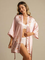 [Rose] SilkSilky-FR 3/4 Sleeve Femme Peignoir 003