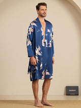 [Bleu Foncé] SilkSilky-FR 19Momme Long Sleeve Mens Pajamas 005