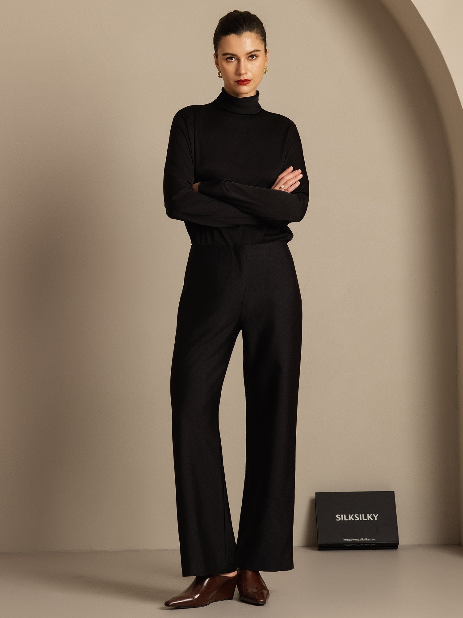 [Noir] SilkSilky-FR 32Momme Soie Womens Pants 003,