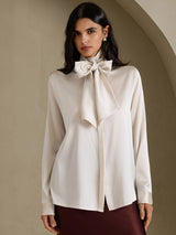 [Gris Clair] SilkSilky-FR Long Sleeve High Neck Blouse 001