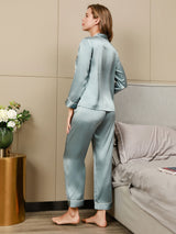 [Bleu Clair] SilkSilky-FR Long Sleeve Lapel Collar Femme Pyjamas 002