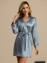 [Bleu Grisâtre] SilkSilky-FR 3/4 Sleeve Femme Peignoir 001