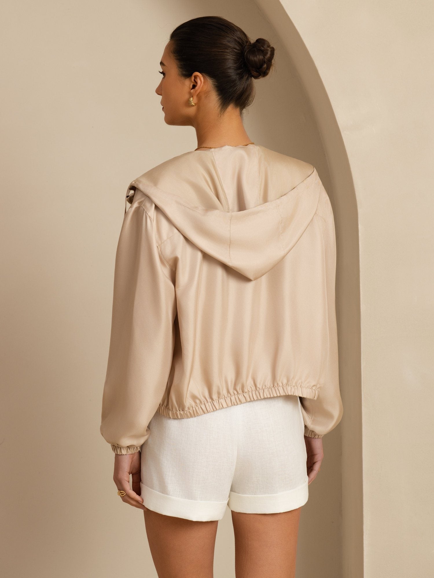 [Tan] SilkSilky-FR 18Momme Manches longues Col Montant Femme Manteaux 002