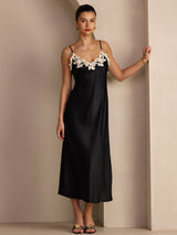 [Noir] SilkSilky-FR Sleeveless V Neck Robes 005