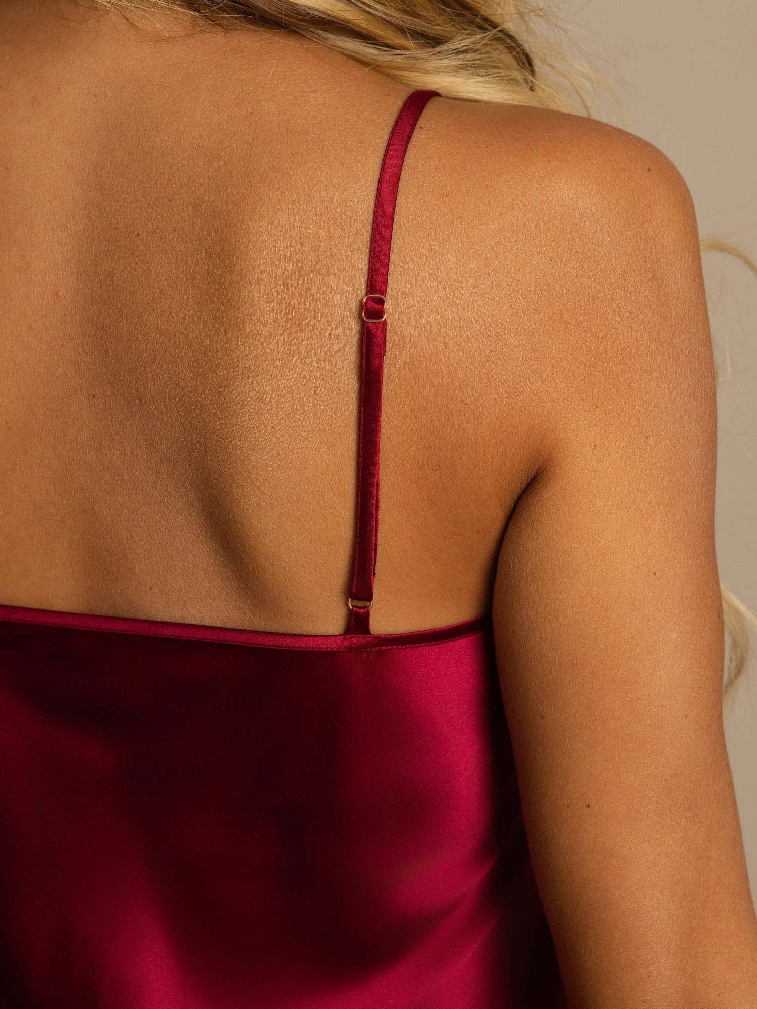 [Rouge Vineux] SilkSilky-FR Fines Brides Col V Chemises de nuit 004