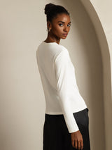 [Blanc] SilkSilky-FR Long Sleeve Crew Neck Femme T-Shirt 002