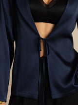 [Bleu Foncé] SilkSilky-FR 19Momme Manches longues Femme Manteaux 003