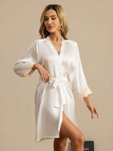 [Blanc] SilkSilky-FR 3/4 Sleeve Femme Peignoir 004