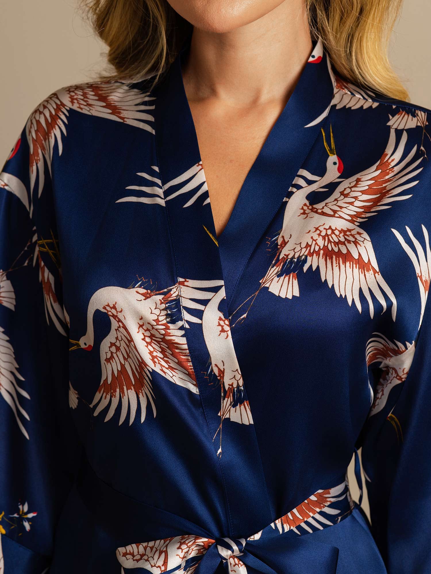 [BleuFoncé] SilkSilky-FR 19Momme Soie Womens Robe 004