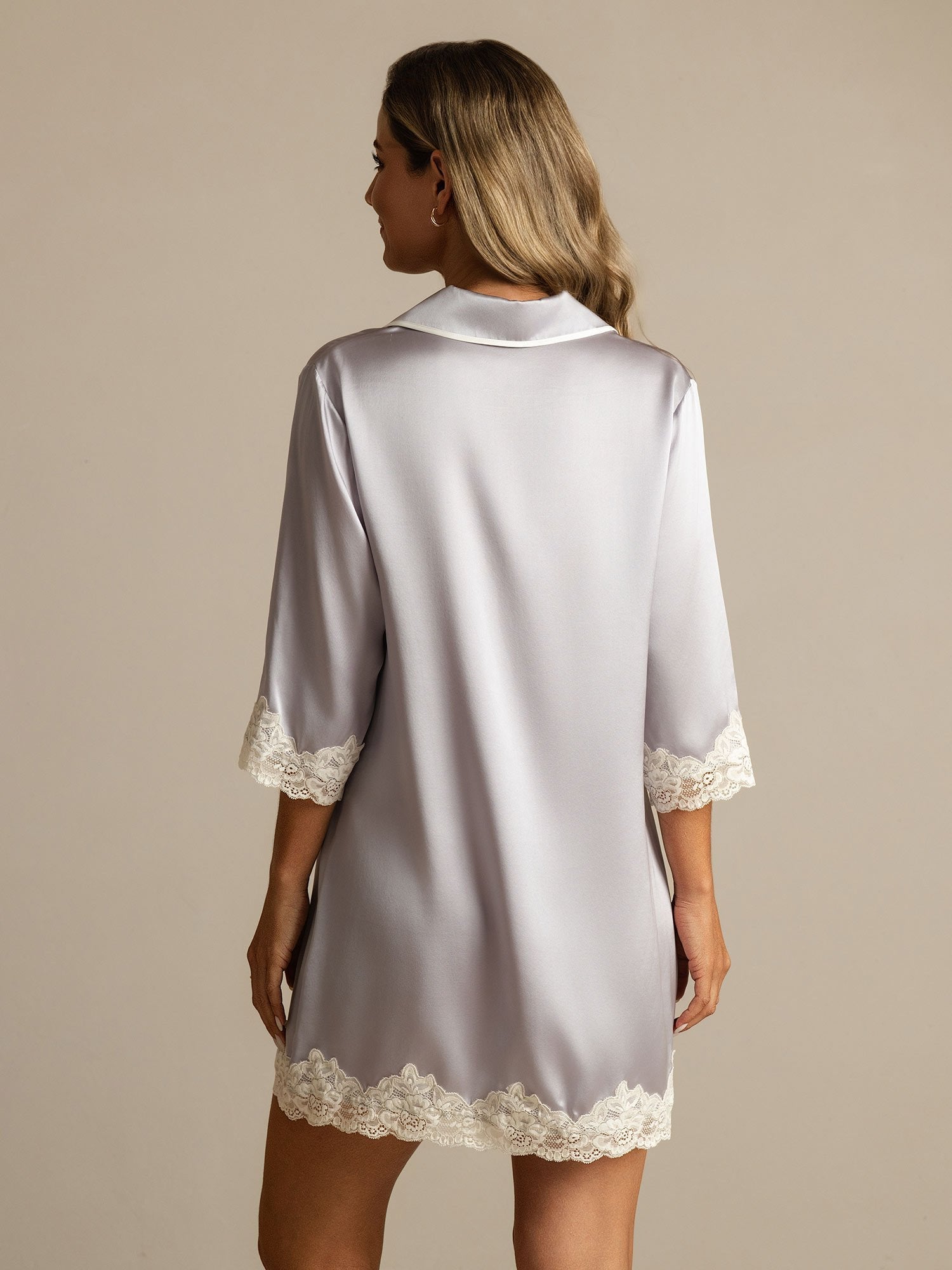 [Lavande] SilkSilky-FR Soie Col Chemise Chemise pour dormir 002
