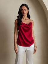 [Rouge Vineux] SilkSilky-FR Spaghetti Strap Cowl Neck Top À Fines Brides 006