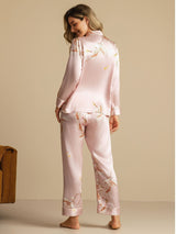 [Rose] SilkSilky-FR Long Sleeve Lapel Collar Femme Pyjamas 002