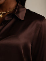 [Chocolat Noir] SilkSilky-FR Long Sleeve Lapel Collar Femme Chemise 003