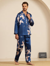 [Bleu Foncé] SilkSilky-FR Long Sleeve Lapel Collar Homme Pyjamas 004