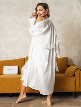 [Blanc] SilkSilky-FR Long Sleeve V Neck Peignoir&Robe de Chambre 004