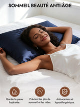 [Bleu Foncé] SilkSilky-FR 30Momme Taies d'Oreiller 003