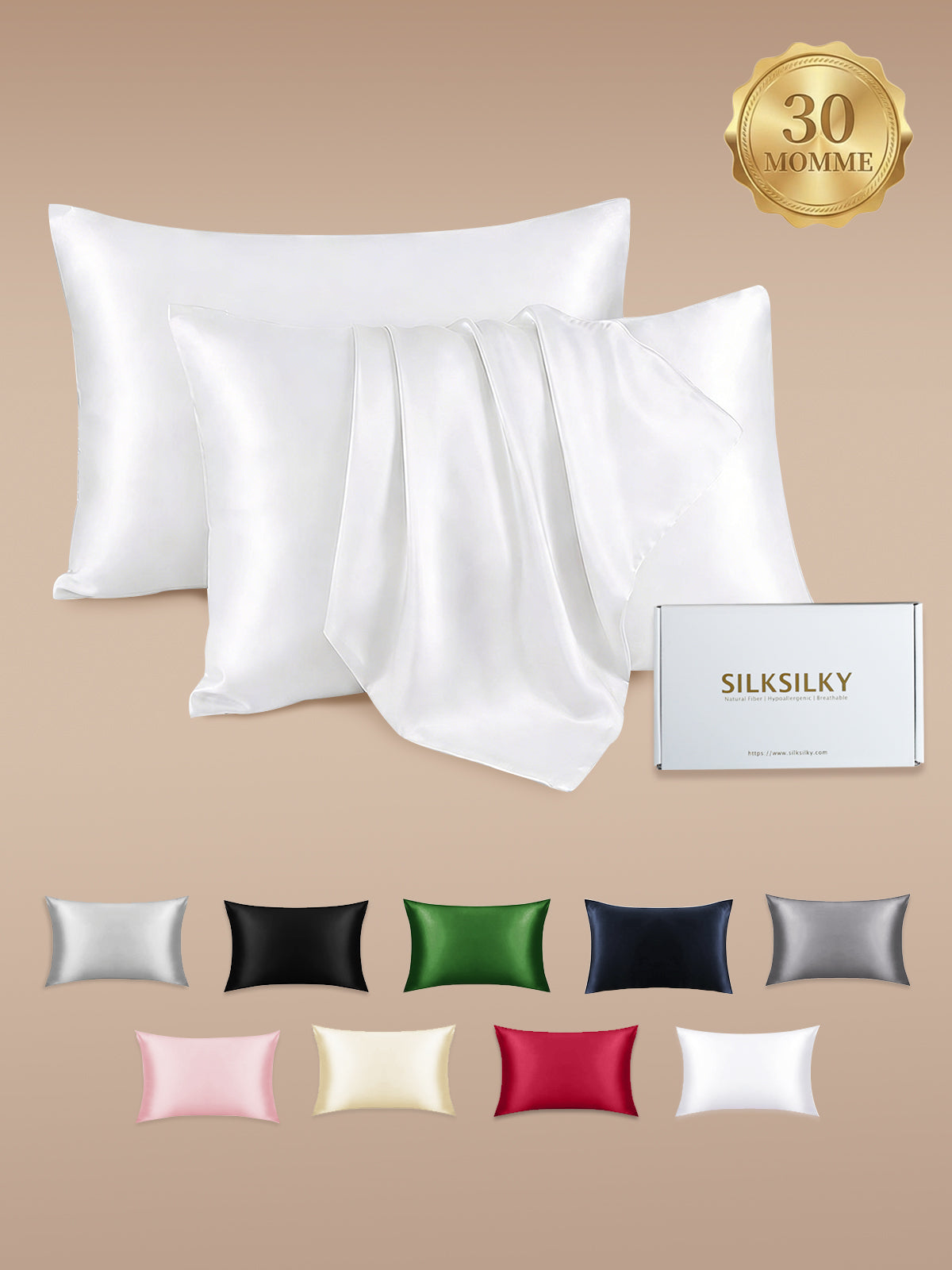 [Blanc] SilkSilky-FR 30Momme Taies d'Oreiller 001