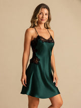 [Vert Émeraude] SilkSilky-FR Sleeveless V Neck Chemises de nuit 007