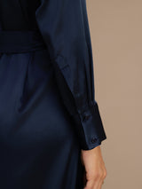 [Bleu Foncé] SilkSilky-FR Long Sleeve Lapel Collar Robes 004