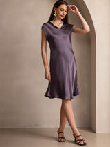 [Gris Pourpre] SilkSilky-FR Mancheron Col V Chemises de nuit 005