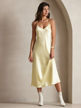 [Jaune Clair] SilkSilky-FR Sleeveless V Neck Chemises de nuit 001