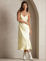 [Jaune Clair] SilkSilky-FR Sleeveless V Neck Robes 003
