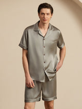 [Vert Grisâtre] SilkSilky-FR Manches courtes Col Cranté Homme Pyjamas 005