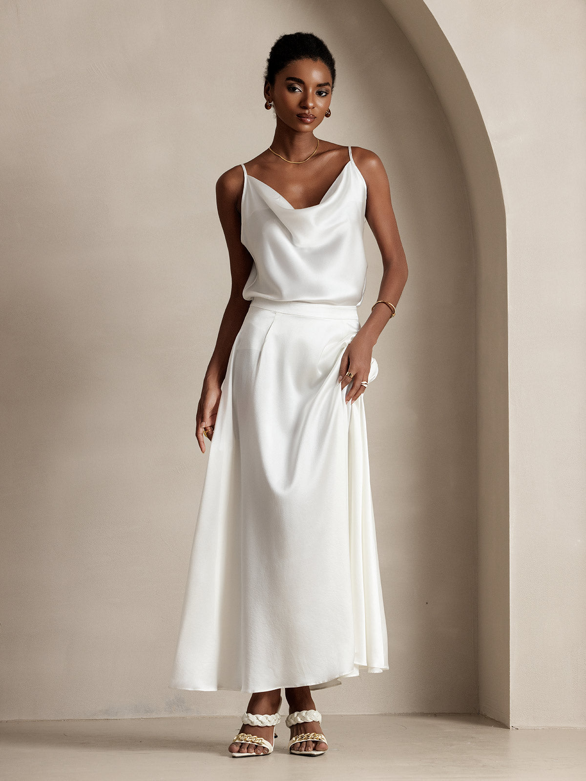 [Blanc] SilkSilky-FR 19Momme Soie Skirt 005