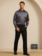 [Gris Foncé] SilkSilky-FR 19Momme Manches longues Col à Revers Homme Chemise 008
