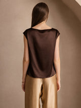 [Chocolat Noir] SilkSilky-FR Cap Sleeve Cowl Neck Femme T-Shirt 002
