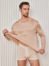 [Beige] SilkSilky-FR Long Sleeve Round Neck Homme T-Shirt 002