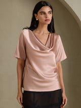 [Toscane] SilkSilky-FR Short Sleeve Cowl Neck Blouse 005