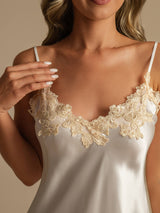 [Blanc] SilkSilky-FR Sleeveless V Neck Chemises de nuit 004