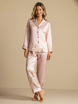 [Rose] SilkSilky-FR Long Sleeve Lapel Collar Femme Pyjamas 003