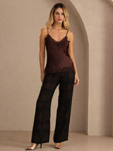 [Brun] SilkSilky-FR Spaghetti Strap V Neck Top À Fines Brides 007
