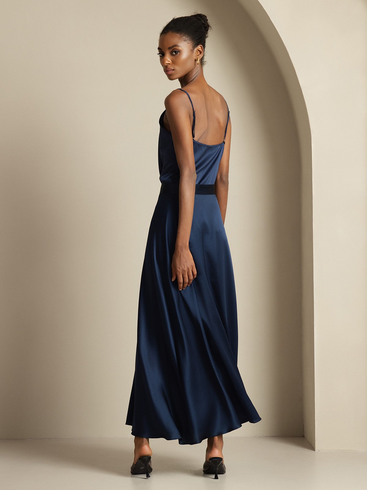 [Bleu Foncé] SilkSilky-FR 19Momme Soie Col Chemise Women''s Outfit Sets 002,