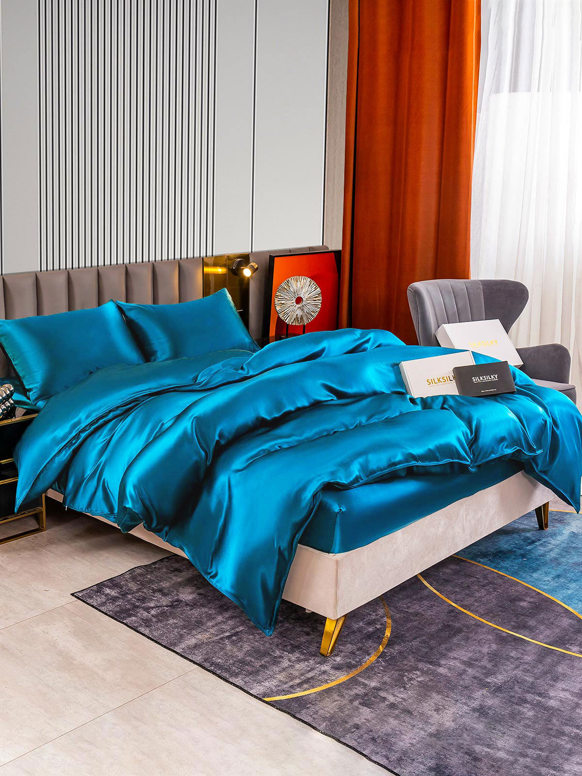 [Bleu Royal] SilkSilky-FR 22Momme Pure Soie Bedding Set 003