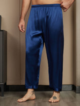 [Bleu Foncé] SilkSilky-FR Pure Soie Mens Sleep Bottoms 001