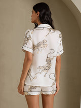 [Guépard Blanc] SilkSilky-FR Short Sleeve Notch Collar Femme Pyjamas 002