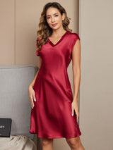 [Rouge Vineux] SilkSilky-FR Cap Sleeve V Neck Chemises de nuit 004
