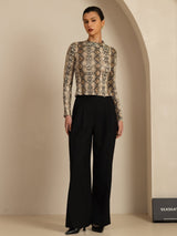 [Snakeskin] SilkSilky-FR Manches longues Col Mock Femme T-Shirt 007