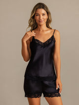 [Noir] SilkSilky-FR Fines Brides V Neck Ensemble Camisole 001
