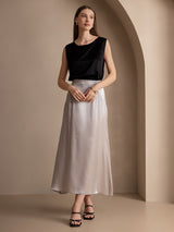 [Noir] SilkSilky-FR Sleeveless Round Neck Top À Fines Brides 006